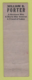 Matchbook Cover - William Porter for Representative Election WORN
