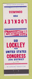 Matchbook Cover - Sid Lockley for Congress PA Pennsylvania