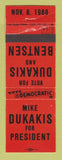 Matchbook Cover - Mike Dukakis for President 1988 WORN