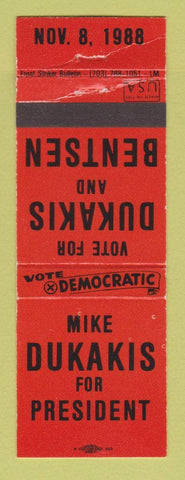 Matchbook Cover - Mike Dukakis for President 1988 WORN