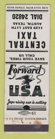 Matchbook Cover - Central Taxi Austin TX WWII WEAR