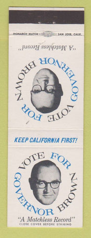 Matchbook Cover - Jerry Brown for Governor CA California