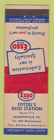 Matchbook Cover - Esso oil gas Stitzel's McEwensville PA