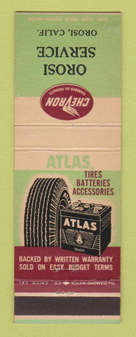 Matchbook Cover - Orosi Service Chevron oil gas Orosi CA Atlas Tires