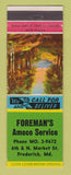 Matchbook Cover - Foreman's Amoco oil gas Frederick MD