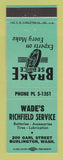 Matchbook Cover - Wade's Richfield oil gas Burlington WA