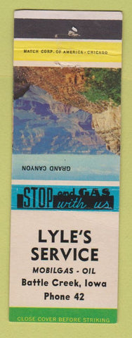 Matchbook Cover - Lyle's Mobil oil gas Battle Creek IA CREASED