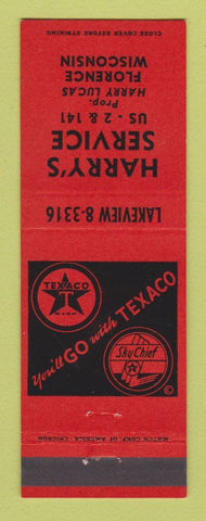 Matchbook Cover - Harry's Texaco oil gas Florence WI