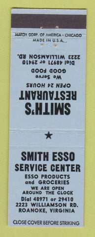 Matchbook Cover - Smith Esso oil gas Restaurant Roanoke VA
