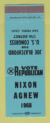 Matchbook Cover - Richard Nixon for President Spiro Agnew 1968 San Pedro CA BLUE