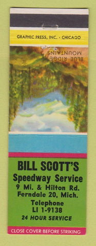 Matchbook Cover - Bill Scott's Speedway oil gas Ferndale MI