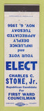 Matchbook Cover - Charles Stone Jr Councilman 1st Ward 1956