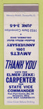 Matchbook Cover - Elmer Zeke Carpenter Amvets Columbus OH Vice Commander 1955