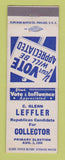 Matchbook Cover - C Glenn Leffler Collector Election 1954