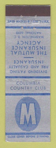 Matchbook Cover - Columia Country Club Insurance Washington DC