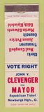 Matchbook Cover - John Clevenger for Mayor Newburgh Heights OH  WEAR