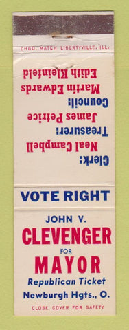 Matchbook Cover - John Clevenger for Mayor Newburgh Heights OH  WEAR