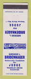 Matchbook Cover - George Bridenhager Judge Election Franklin Union County IN