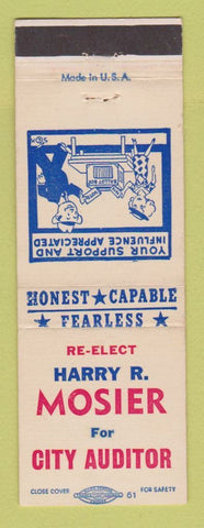 Matchbook Cover - Harry R Mosier City Auditor Election