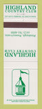 Matchbook Cover - Highland Country Club Pittsburgh PA