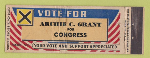 Matchbook Cover - Archie Grant for Congress Election WEAR