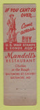 Matchbook Cover - Mandell's Restaurant Baltimore MD WWII WEAR