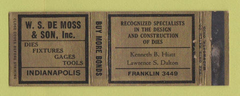 Matchbook Cover - WS De Moss Son Dies Fixtures Gages Indianapolis IN WEAR