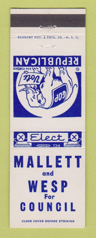 Matchbook Cover - Wallett and Wesp for Council Election