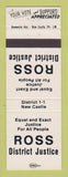 Matchbook Cover - Ross for District Judge New Castle PA
