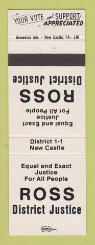 Matchbook Cover - Ross for District Judge New Castle PA