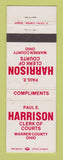 Matchbook Cover - Paul Harrison for Clerk of Course Warren County OH WORN