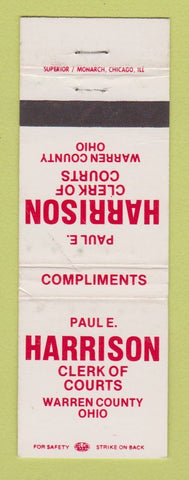 Matchbook Cover - Paul Harrison for Clerk of Course Warren County OH WORN