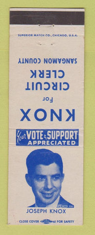 Matchbook Cover - Joseph Knox for Circuit Clerk Sangamon County IL