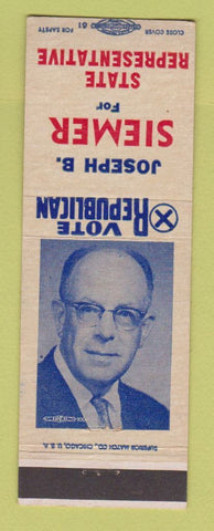 Matchbook Cover - Joseph Siemer State Rep Election WEAR