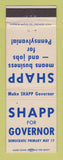 Matchbook Cover - Milton Shapp for Governor PA Pennsylvania PA