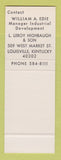 Matchbook Cover - Bluegrass Research Industrial Park Louisville KY SAMPLE