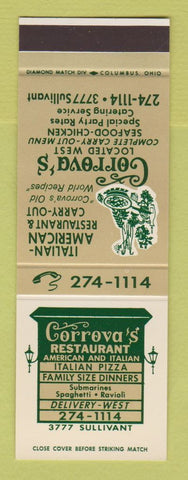 Matchbook Cover - Corrova's Restaurant Italian Pizza Columbus OH SAMPLE