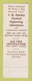 Matchbook Cover - JM Kniseley Chemical Labs Seattle WA SAMPLE