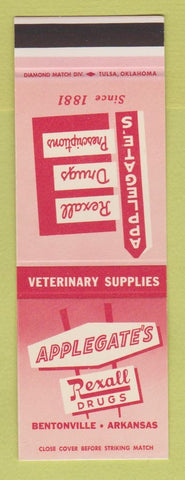 Matchbook Cover - Applegate's Rexall Drug Store Bentonville AR SAMPLE