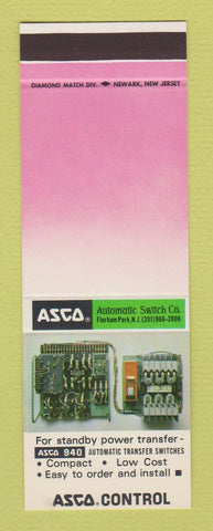 Matchbook Cover - Asco Controls Florham Park NJ Automatic Switch SAMPLE
