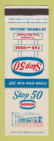 Matchbook Cover - Boron oil gas Stop 50 Seymour IN SAMPLE