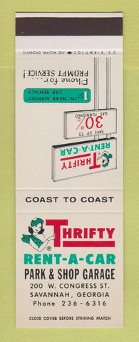 Matchbook Cover - Thrifty Car Rentals Savannah GA SAMPLE