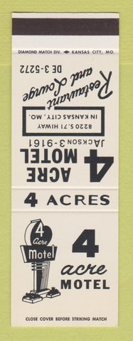 Matchbook Cover - 4 Acre Motel Kansas City MO SAMPLE