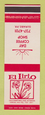 Matchbook Cover - El Lirio Juncos Puerto Rico Gurabo CREASE SAMPLE