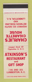Matchbook Cover - Atkinson's Restaurant Lumberton NC Cigarette House SAMPLE