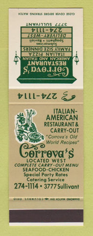 Matchbook Cover - Corrova's Restaurant Italian Pizza Columbus OH SAMPLE