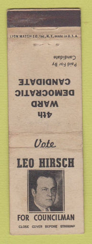 Matchbook Cover - Leo Hirsch Council Election 4th Ward WORN