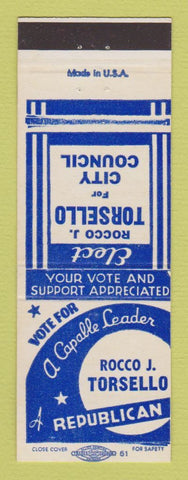 Matchbook Cover - Rocco Torsello City Council Election New Castle PA