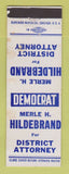 Matchbook Cover - Merle Hildebrand District Attorney Election WEAR