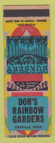 Matchbook Cover - Don's Rainbow Gardens Nursery Orrville OH WWII